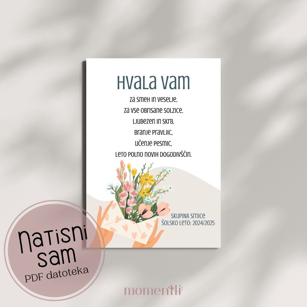 Zahvalna kartica za učiteljico, vzgojiteljico – šopek - slika 2