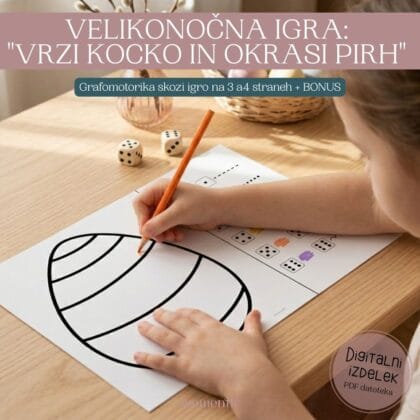 Velikonočna grafomotorična igra za otroke - "Vrzi kocko in okrasi pirh"