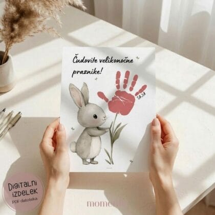 Velikonočni odtis dlani – zajček s tulipanom | ustvarjalna predloga za otroke (PDF)