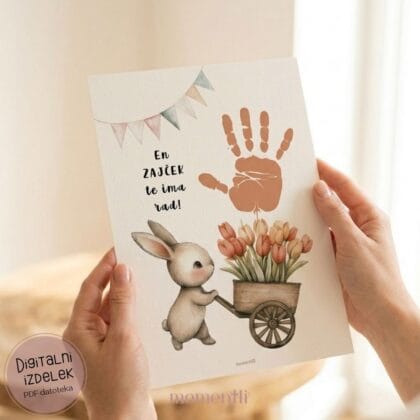 Velikonočni odtis prstkov – zajček z vozom | ustvarjalna predloga za otroke (PDF)
