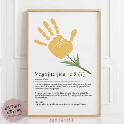 Zahvala - darilo za vzgojiteljico z odtisom otroške dlani